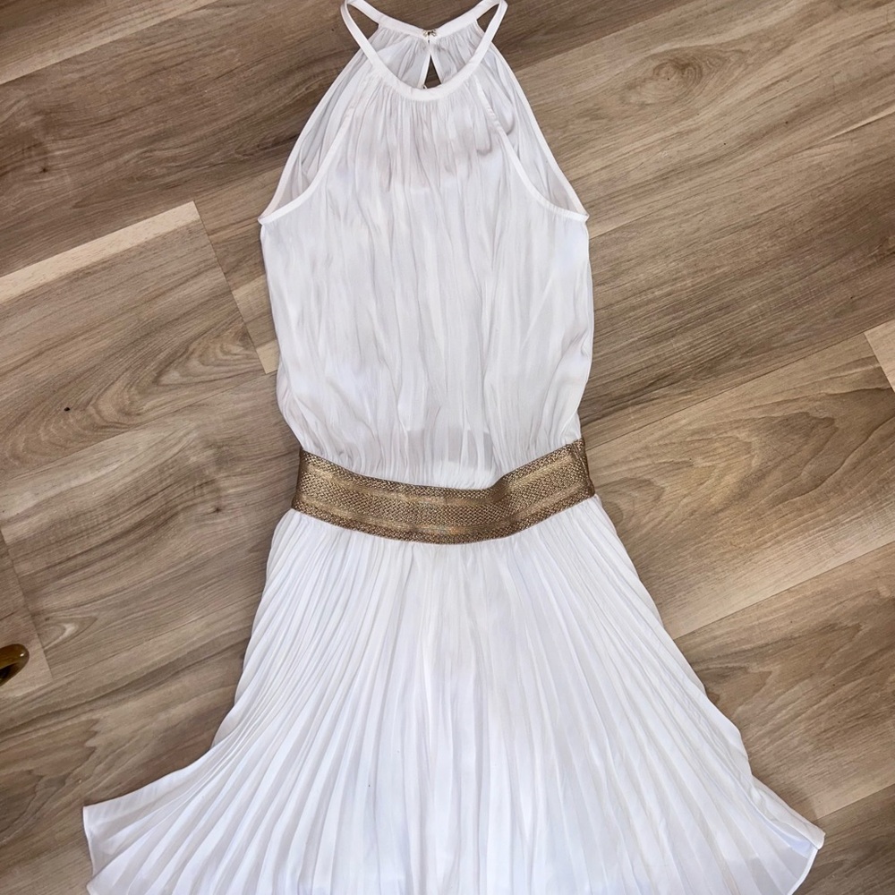 Ramy Brook White Dress with Gold Accents